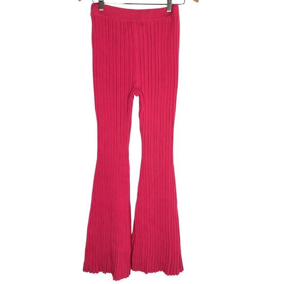 Adam Lippes Collective Pants Ribbed Knit High Waisted Pull On Bootcut Pink M - Picture 4 of 7